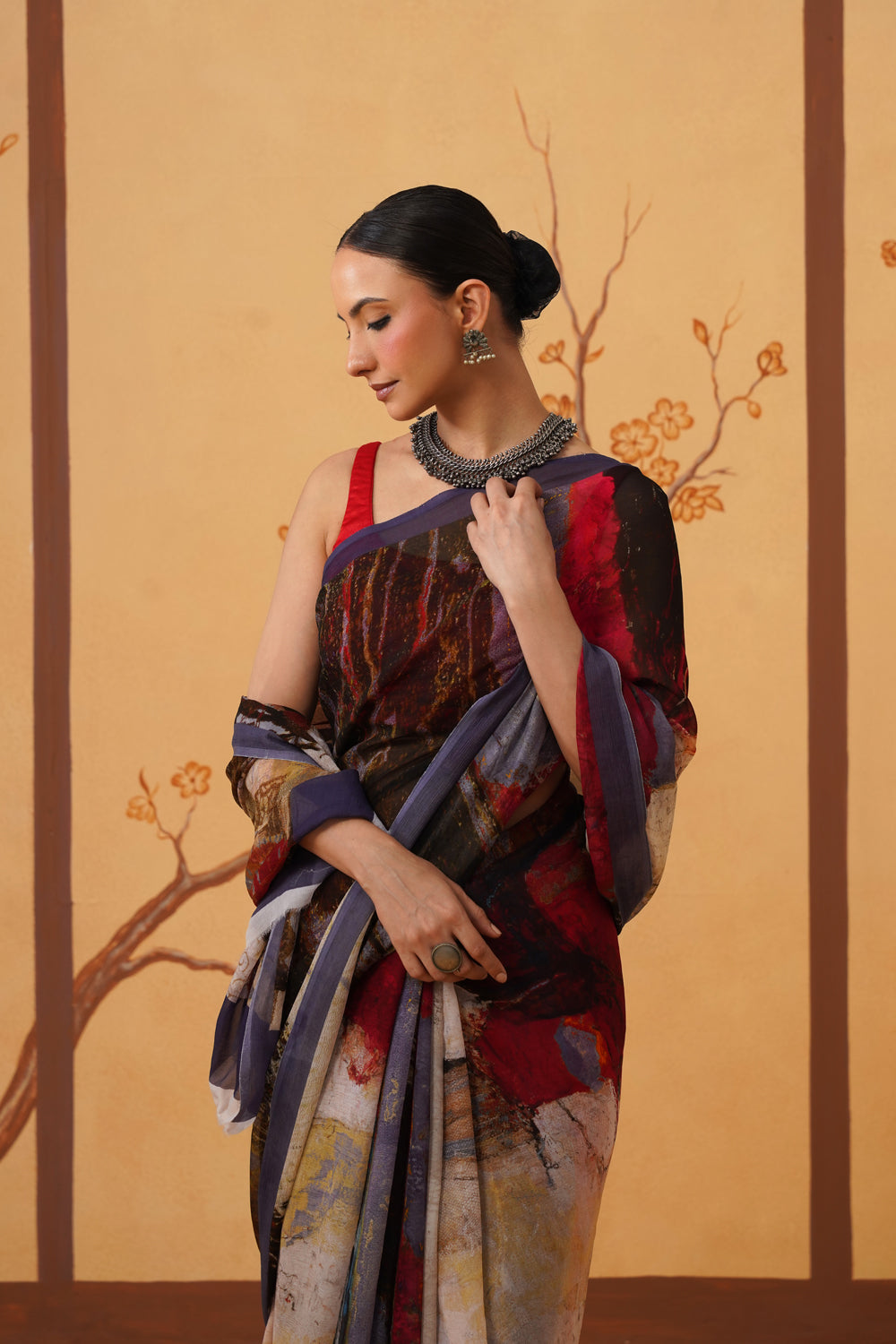 Abstract Print Chiffon Saree with Multi-Toned Hues