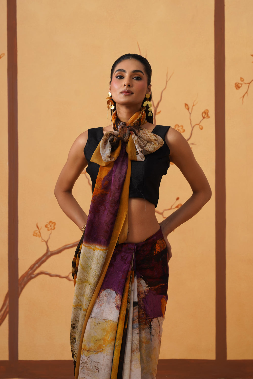 Abstract Print Chiffon with Multi-Toned Hues Saree