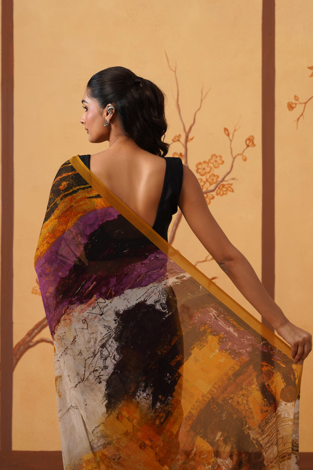 Abstract Print Chiffon with Multi-Toned Hues Saree