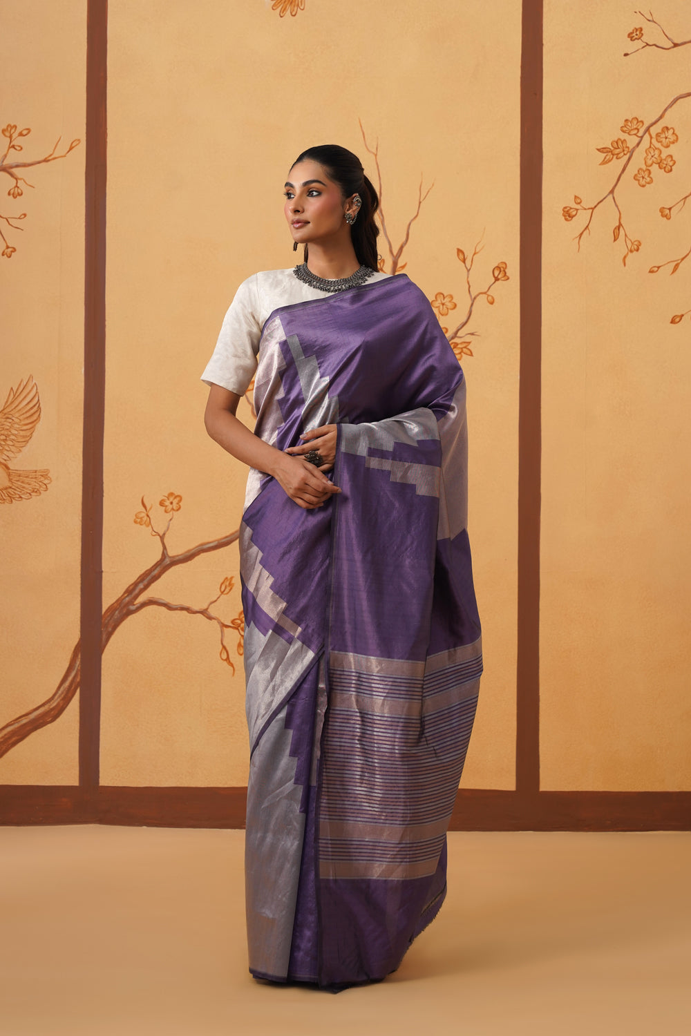 Handwoven Katan Silk Saree in Royal Violet