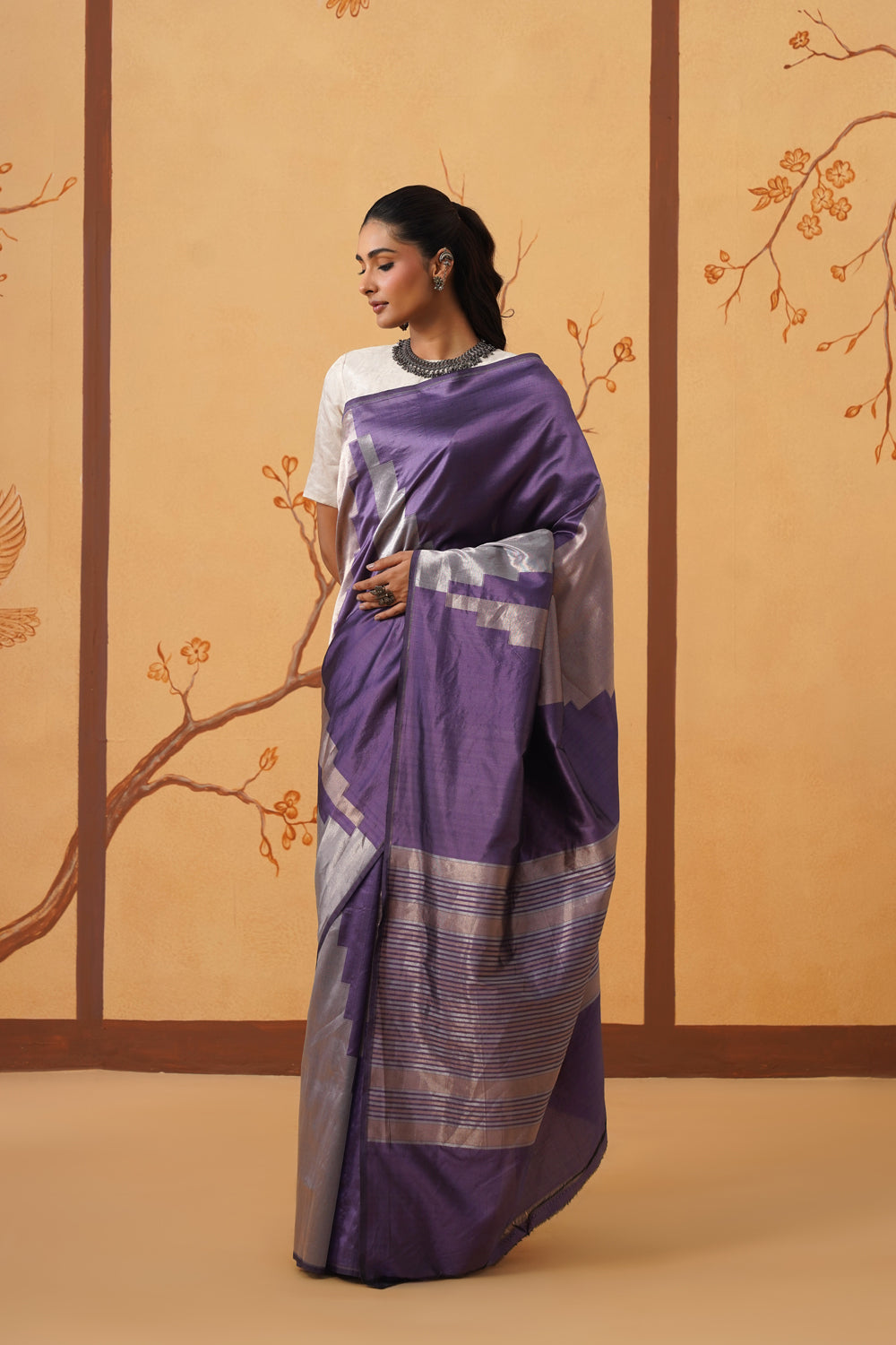 Handwoven Katan Silk Saree in Royal Violet