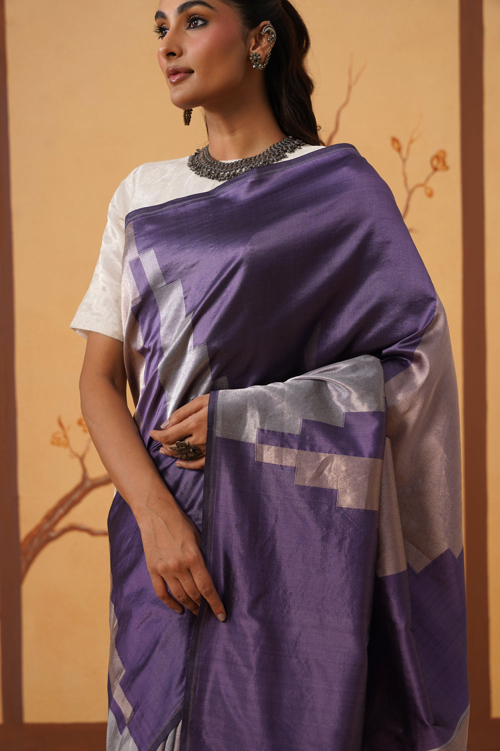 Handwoven Katan Silk Saree in Royal Violet