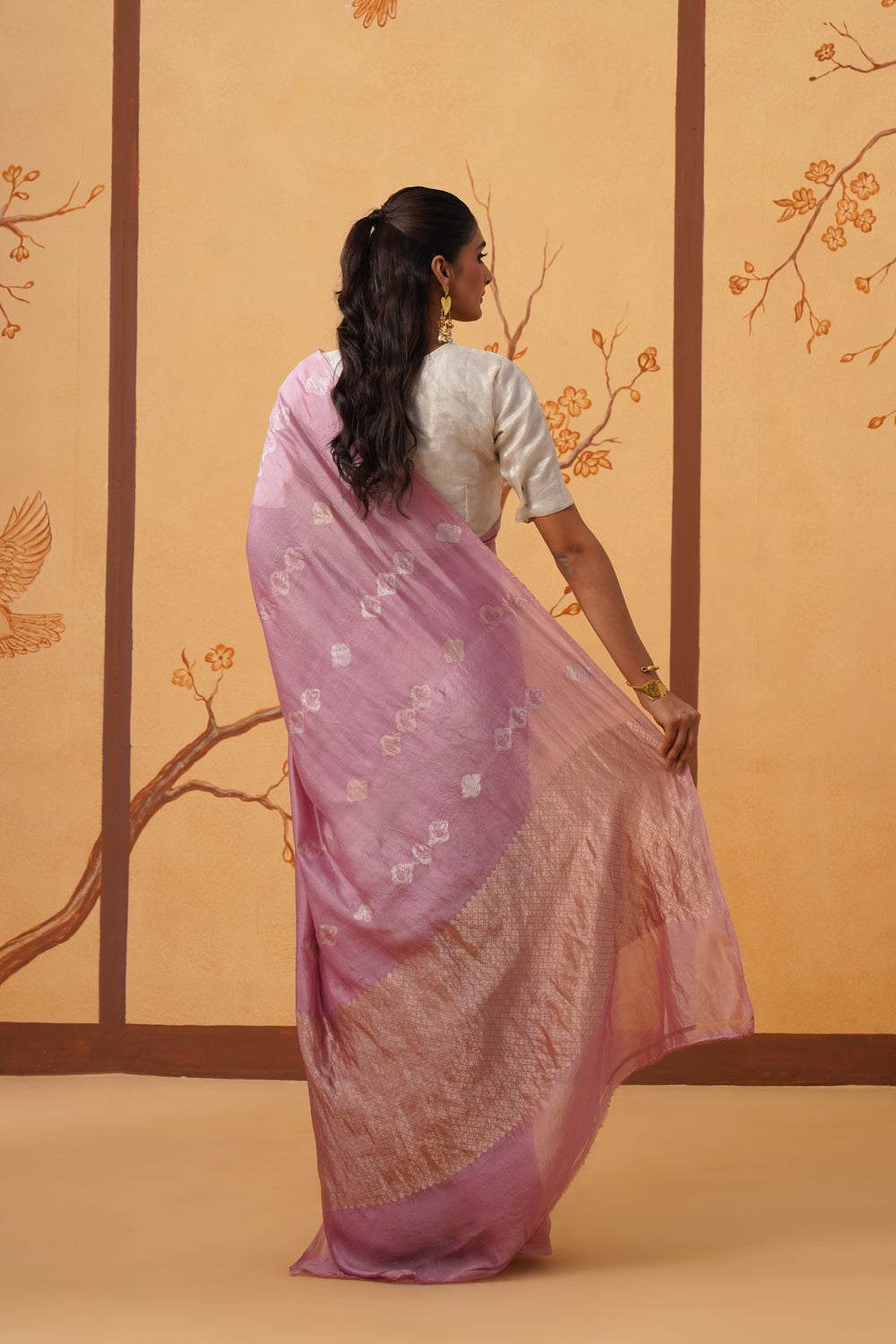 Handwoven Onion Pink Kora Katan Silk Saree