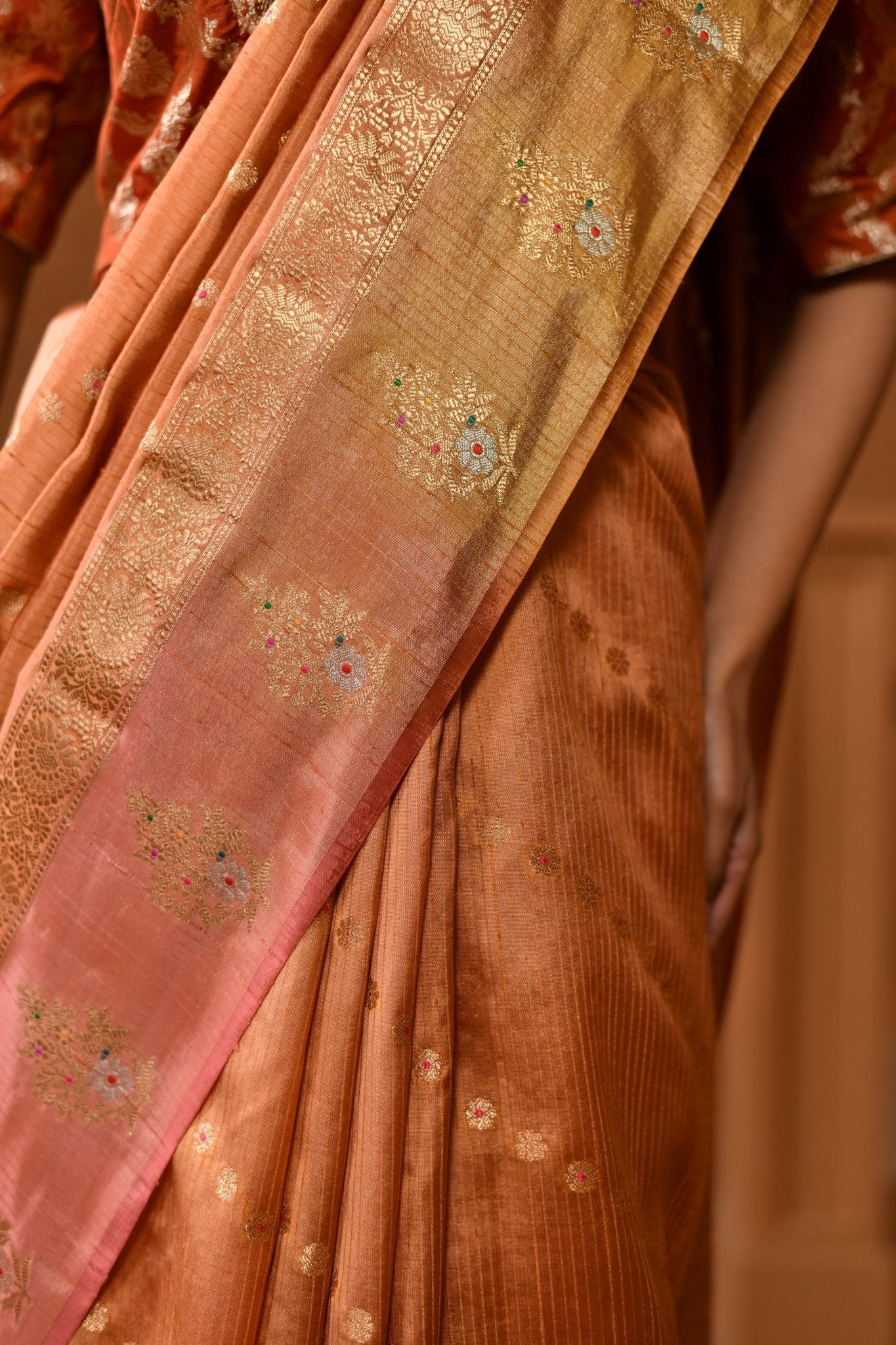 Handwoven Matka Tussar Saree in Brick Tone - Banarasiya
