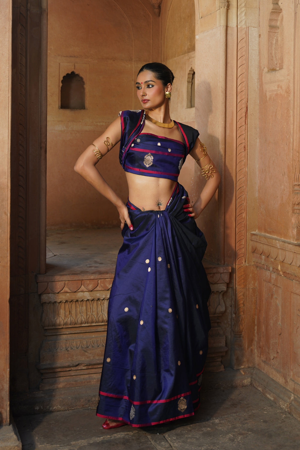 Handwoven Katan Silk Saree in Midnight Blue