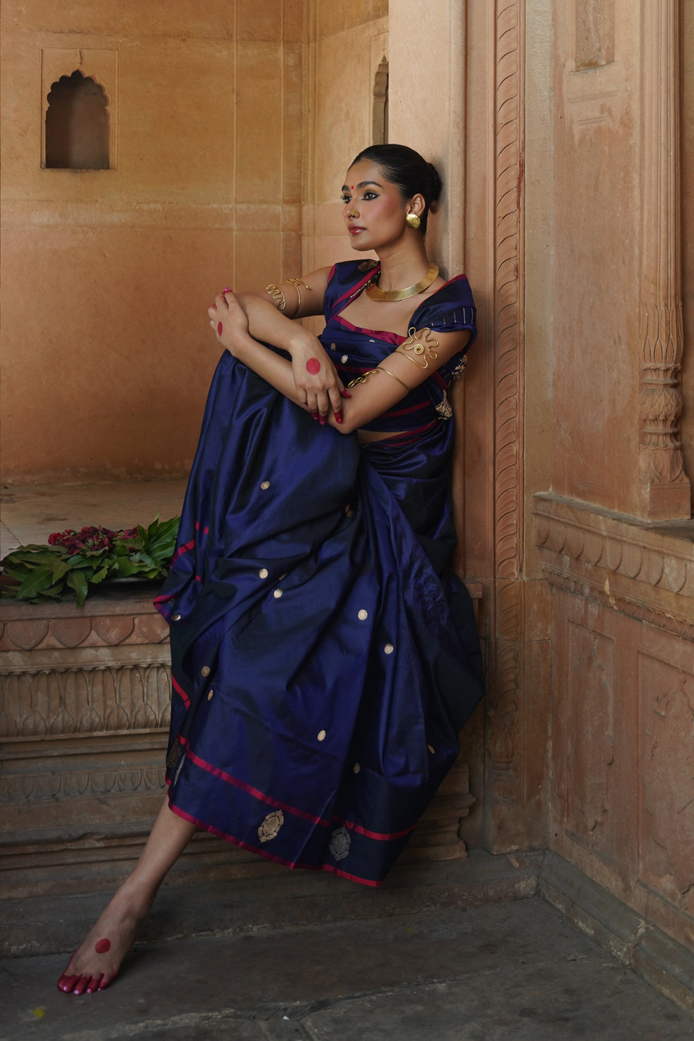 Handwoven Katan Silk Saree in Midnight Blue