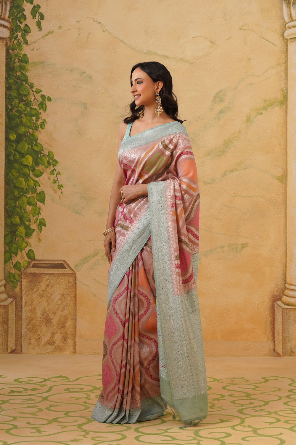 Handwoven Multi-Color Geometric Tussar Khaddi Georgette Saree