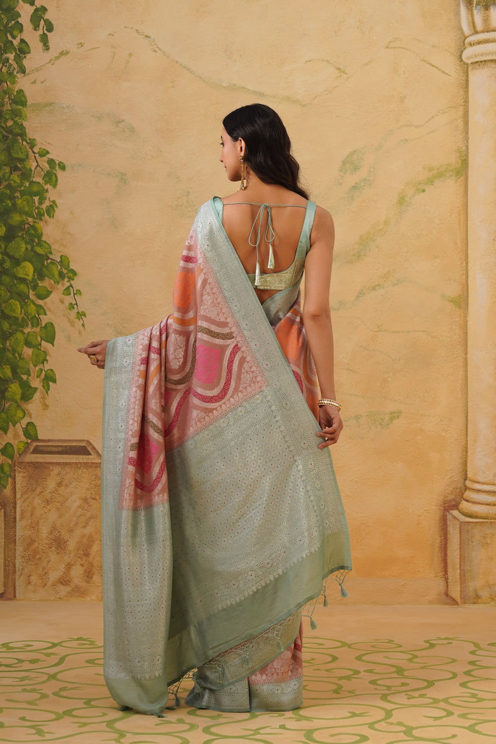 Handwoven Multi-Color Geometric Tussar Khaddi Georgette Saree