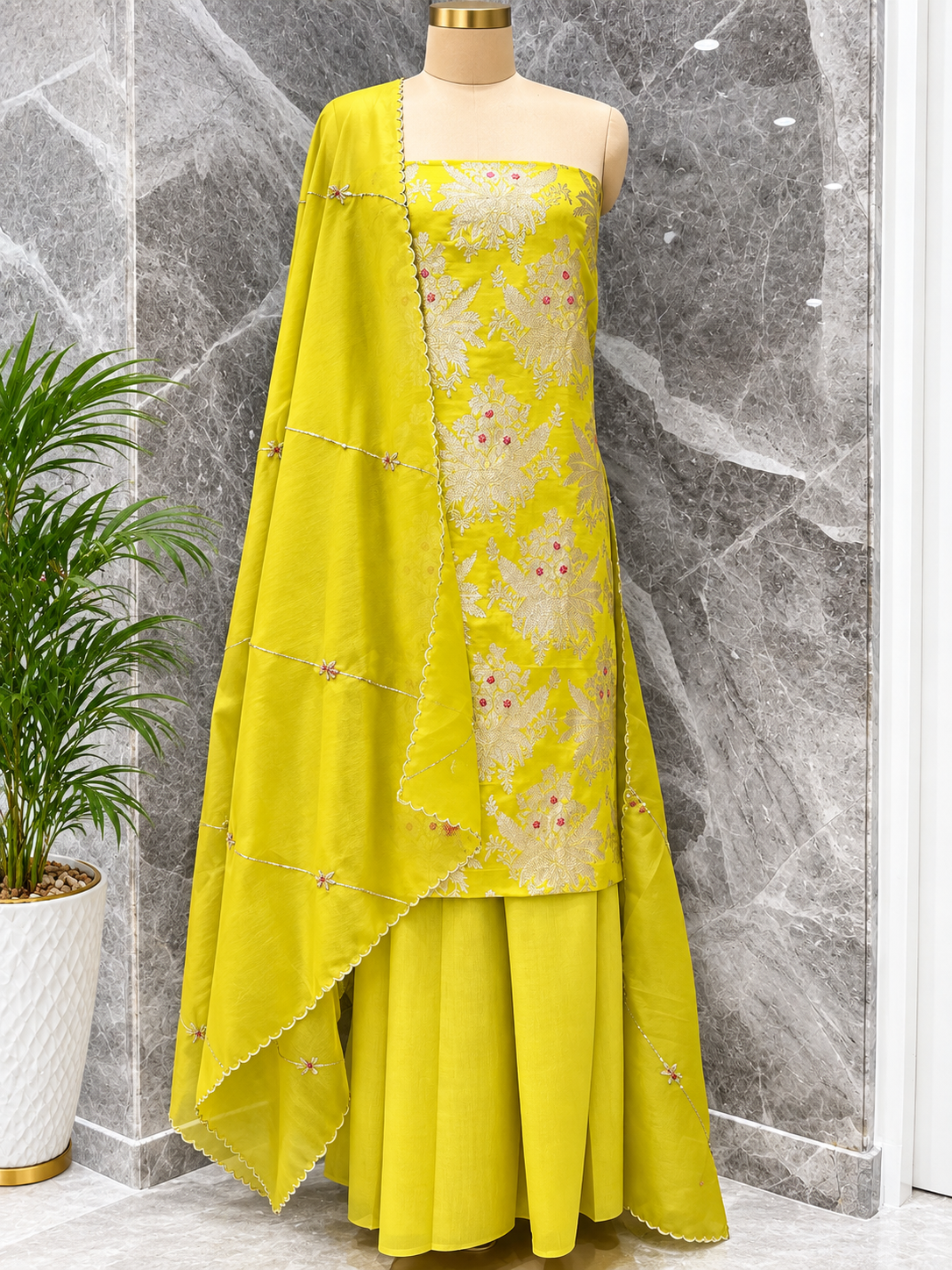 Pure Katan Silk Suit Set in Luminous Yellow
