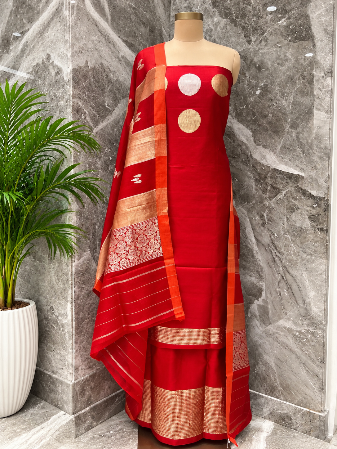 Crimson Red Pure Katan Silk Suit Set