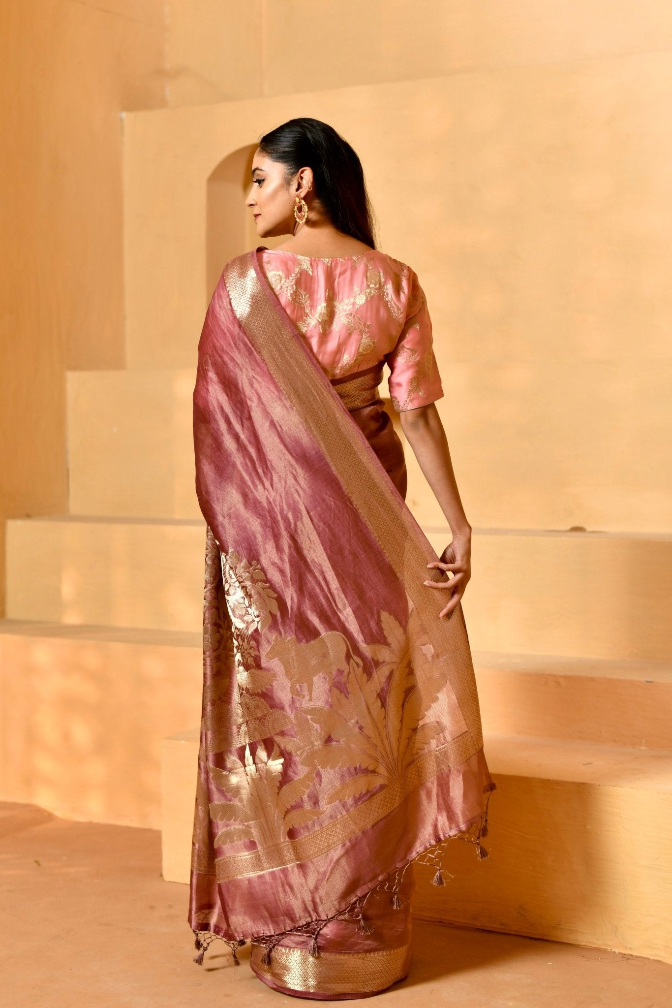Onion - Pink Tissue Chiniya Silk with Shikargah Pallu - Banarasiya