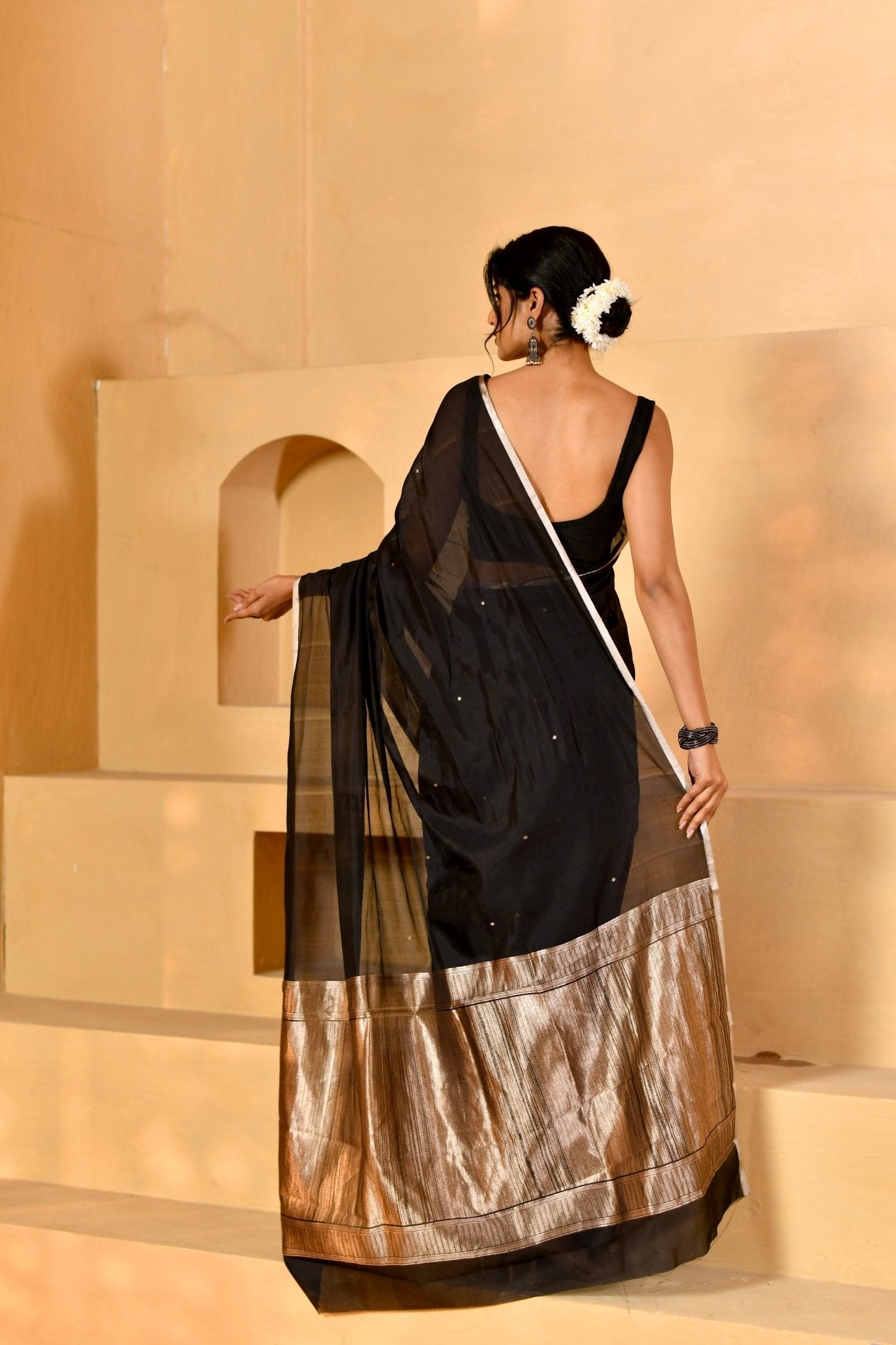 Pure Katan Organza Saree in Black - Banarasiya