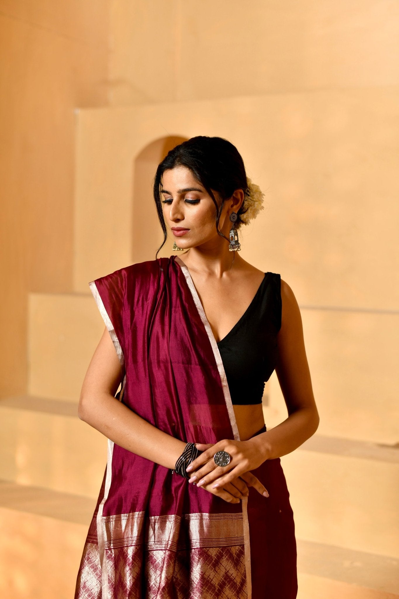 Pure Katan Organza Saree in Deep Wine - Banarasiya