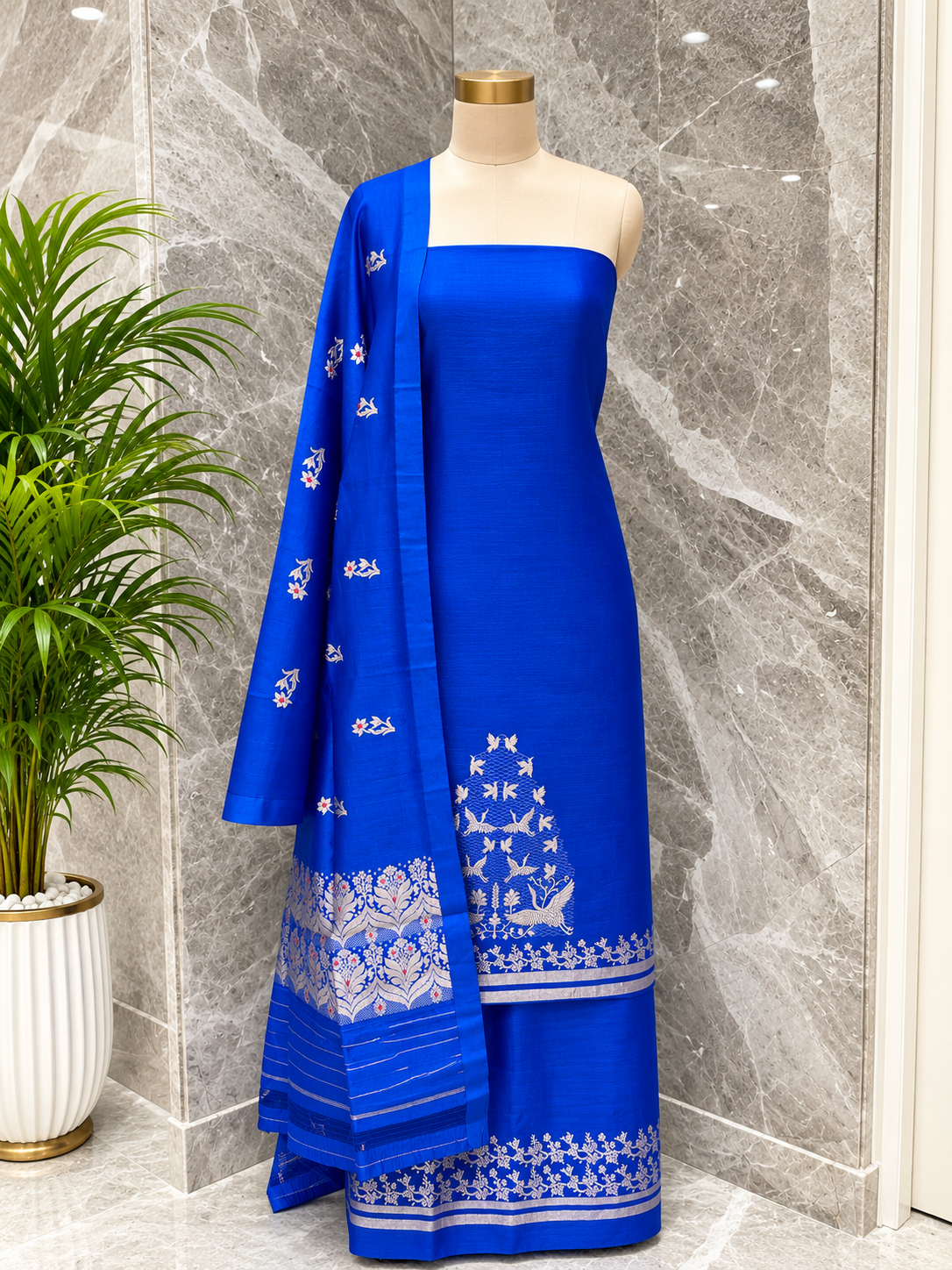 Pure Katan Silk Suit Set In Royal Blue