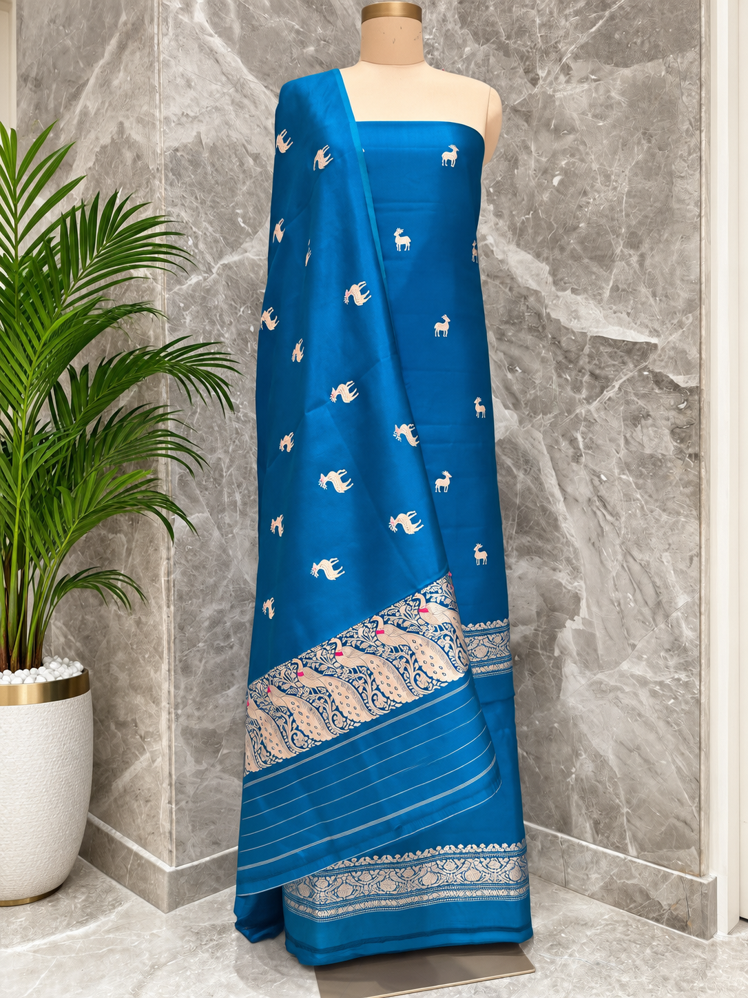 Pure Katan Silk Suit Set In Teal Blue
