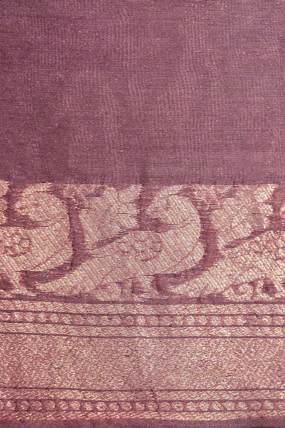 Handwoven Mauve Kora Katan Silk Saree with Bird Motifs