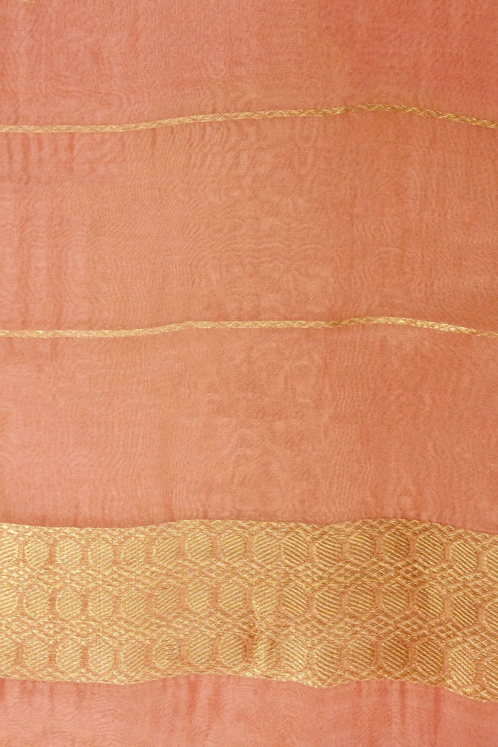 Handwoven Peach Kora Organza Saree with Bold Kadwa Butas