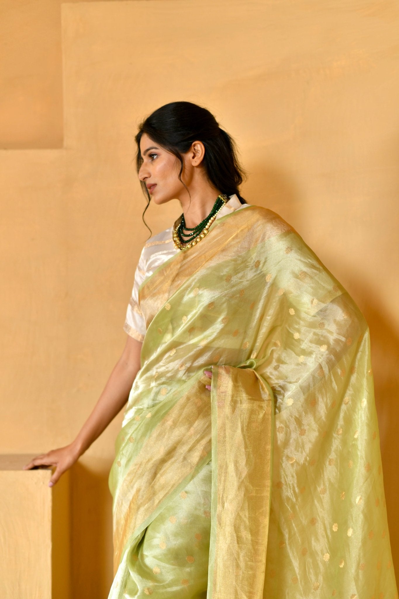 Soft Pista Green Tissue Silk Saree - Banarasiya