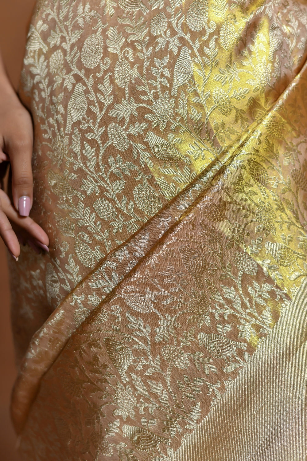 Soft Golden Yellow Tissue Silk Saree with Floral Jaal