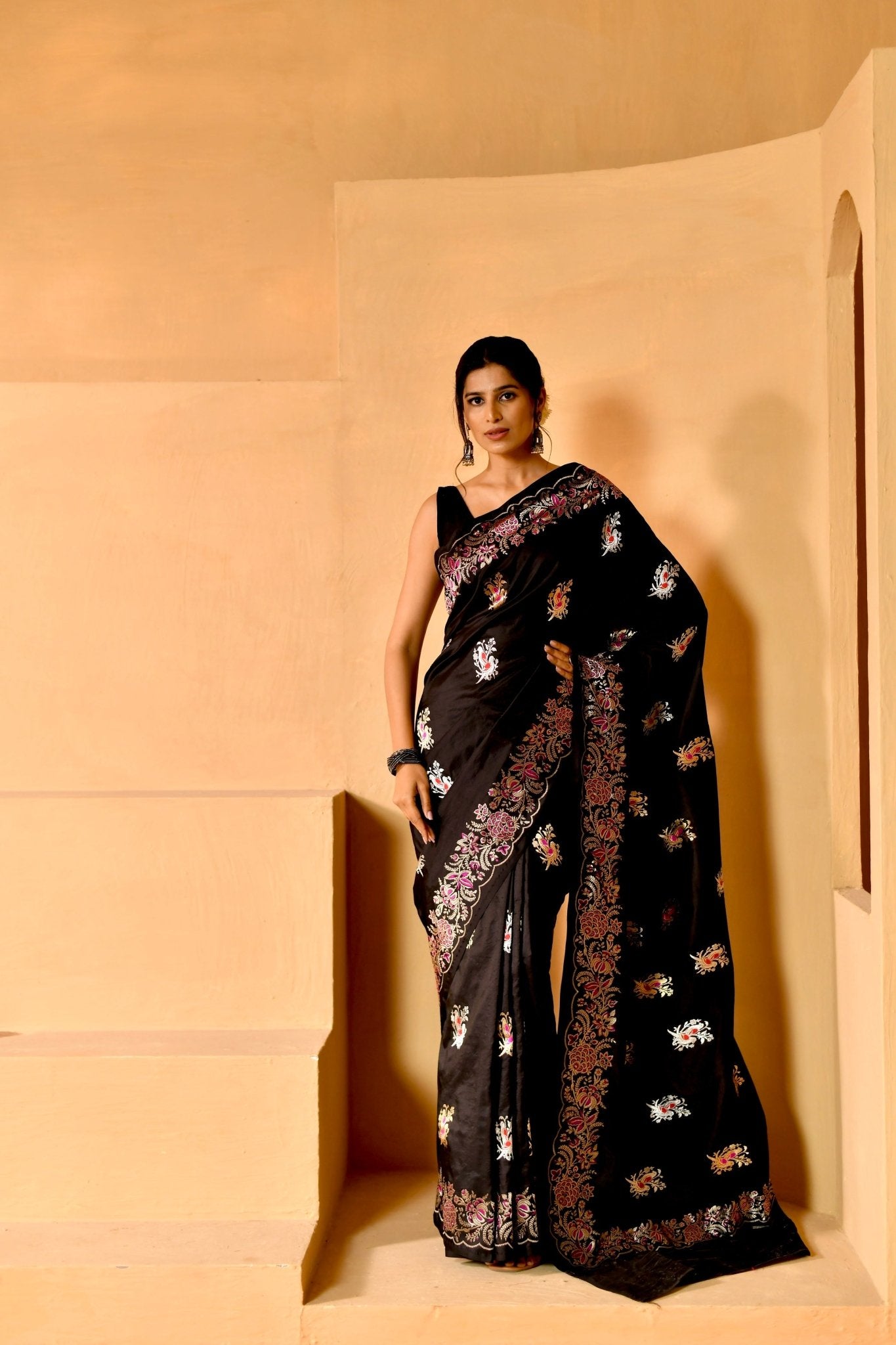 For The Generations Black Pure Katan Silk with Meenakari Work - Banarasiya
