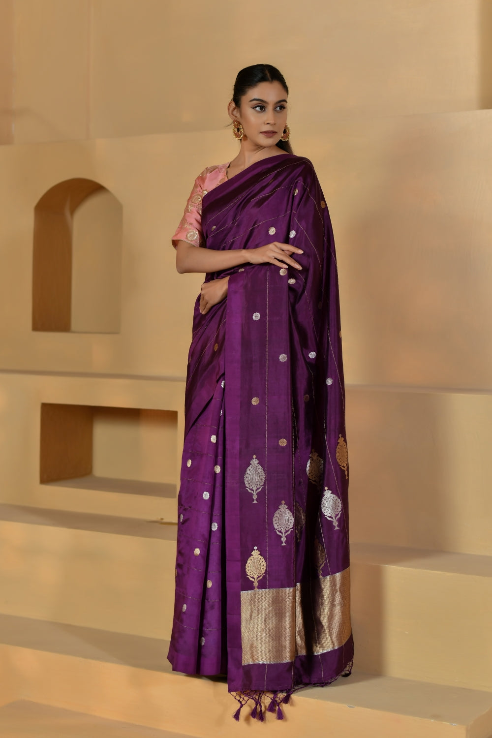 Deep Purple Pure Katan Silk with Sona-Roopa Bootas-Banarasiya