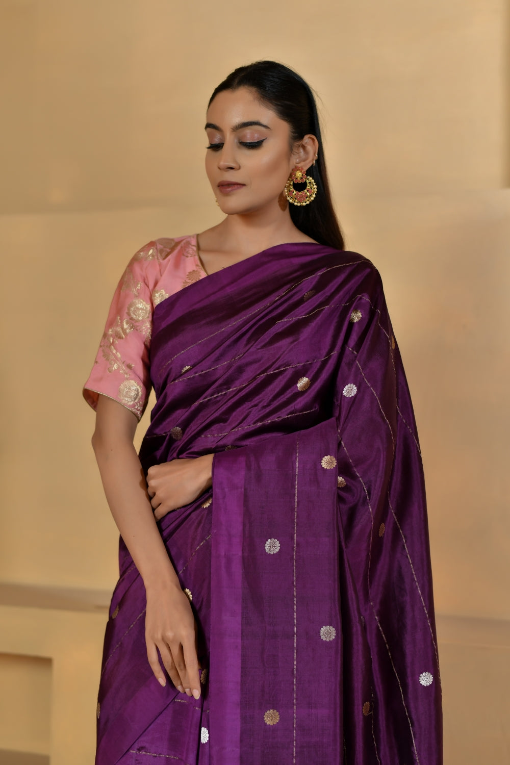 Deep Purple Pure Katan Silk with Sona-Roopa Bootas-Banarasiya