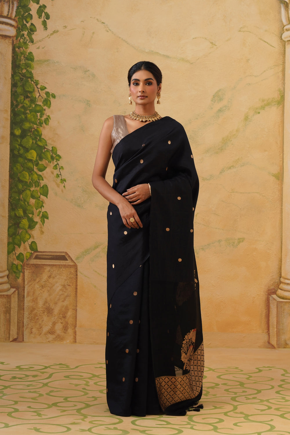 Handwoven Black Katan Silk Saree with Organza Pallu