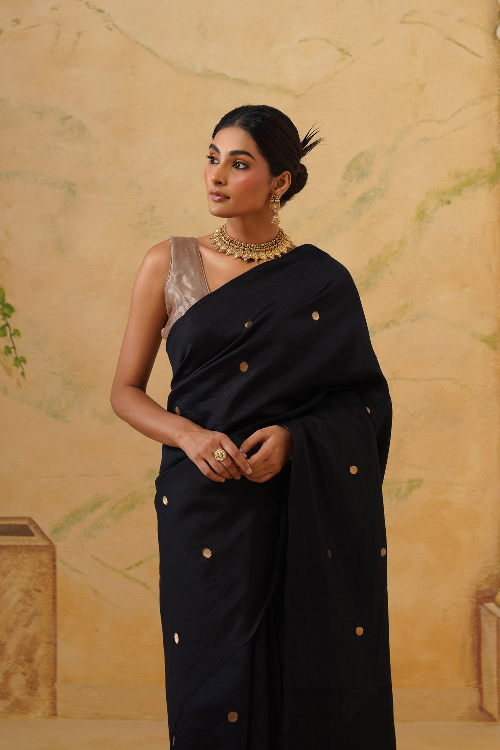 Handwoven Black Katan Silk Saree with Organza Pallu