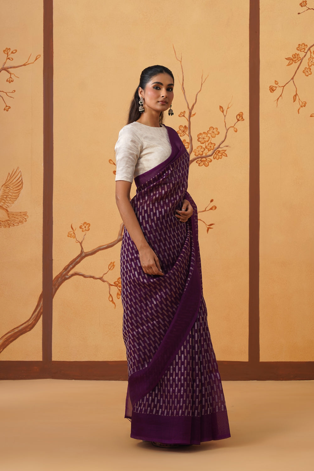 Handwoven Jamuni Purple Kora Organza Saree