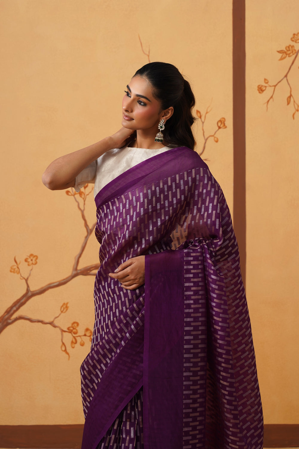 Handwoven Jamuni Purple Kora Organza Saree