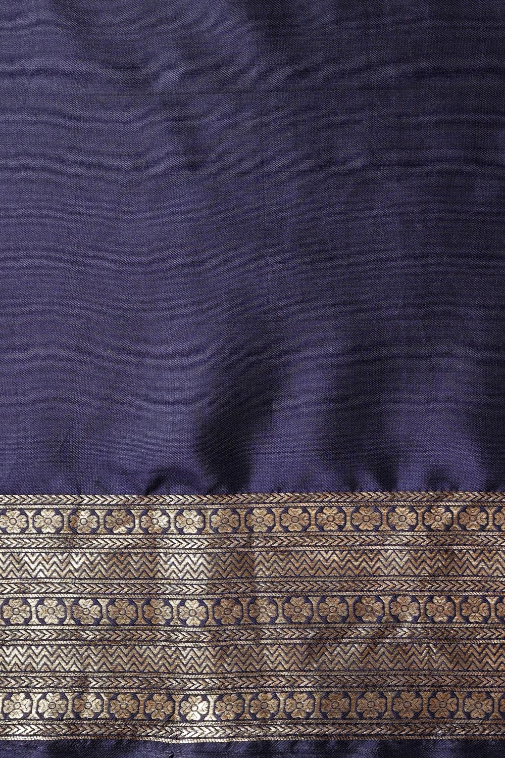Handwoven Katan Silk in Deep Blue with Small Gold Bootis-Banarasiya