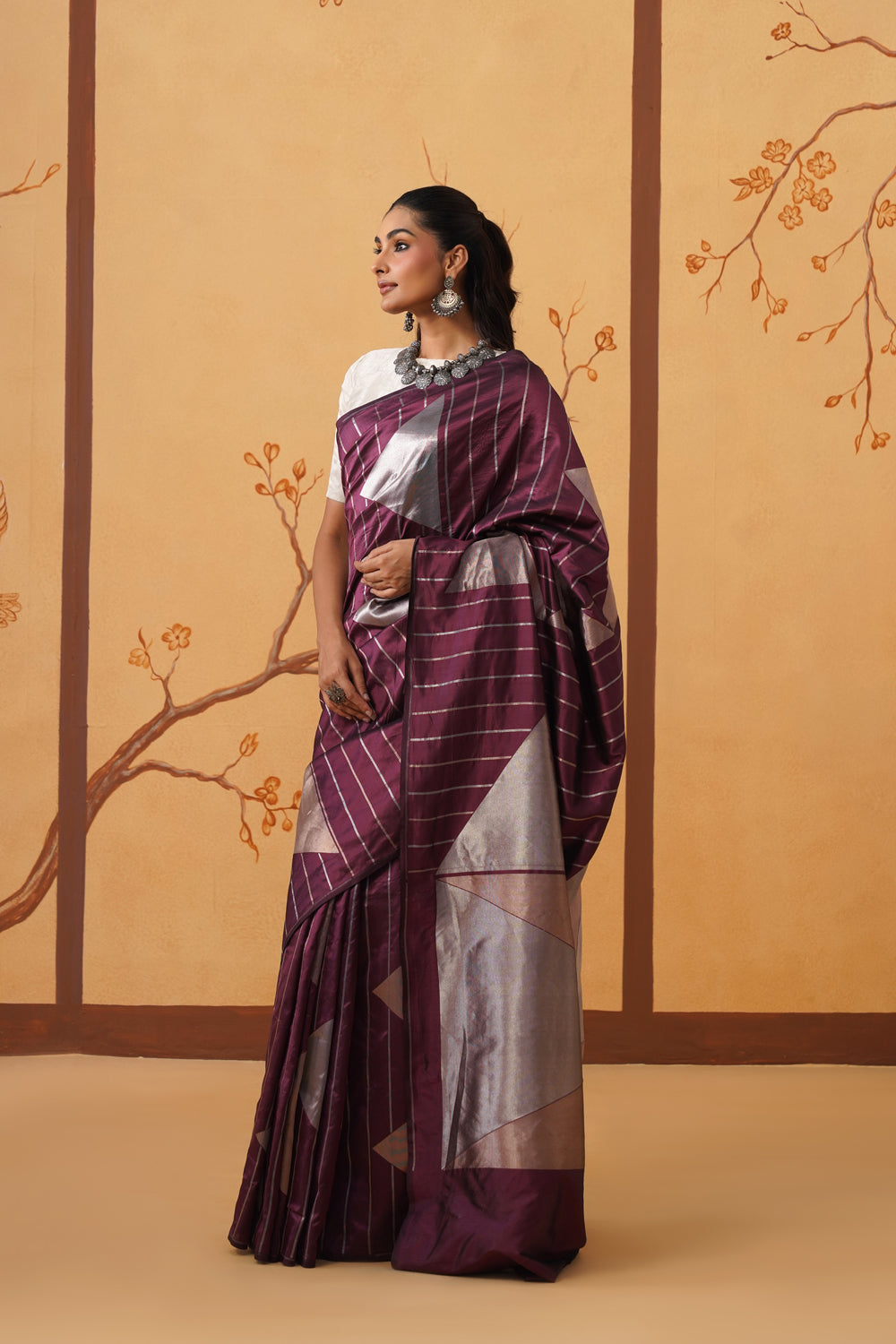 Handwoven Katan Silk Saree in Deep Wine