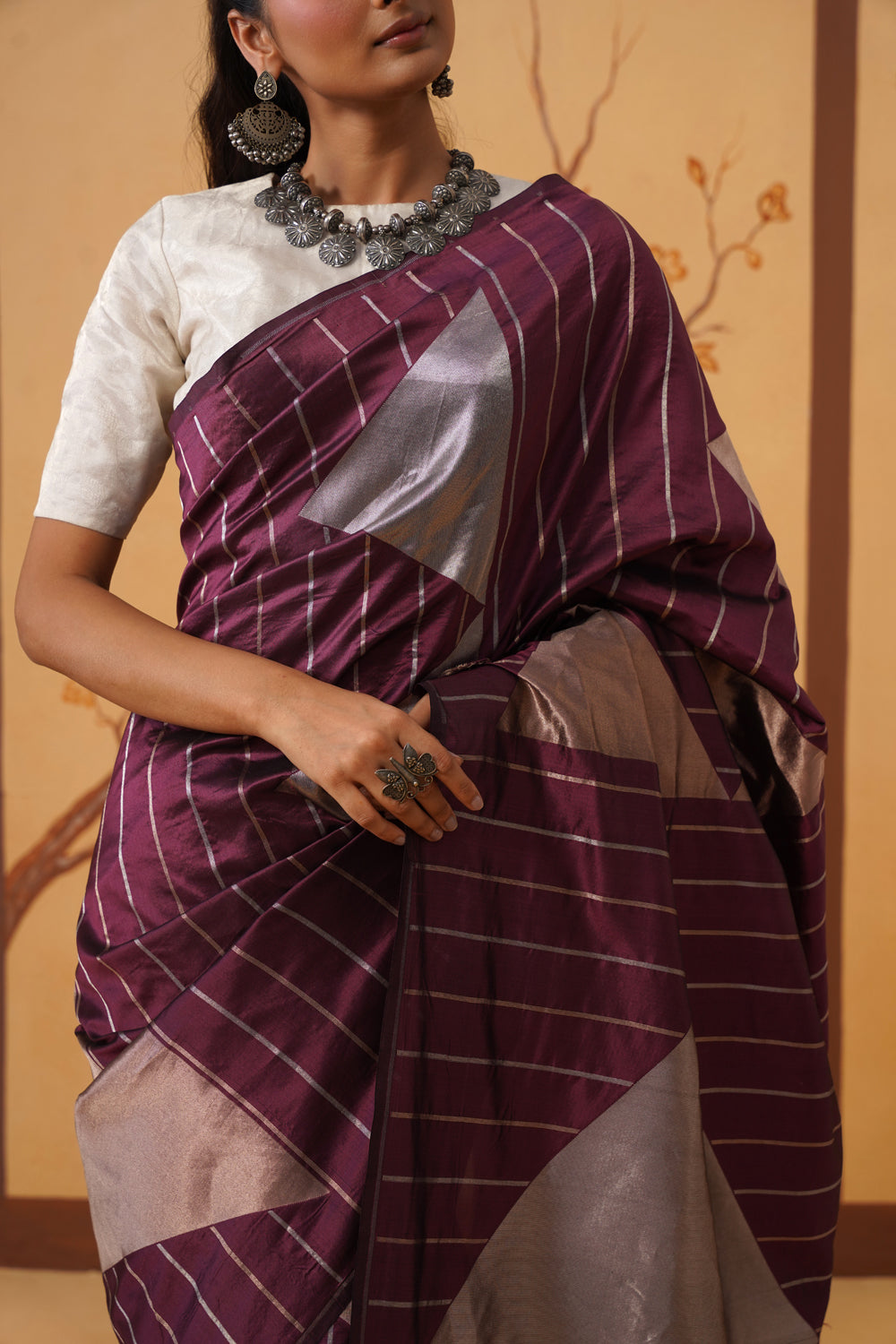Handwoven Katan Silk Saree in Deep Wine
