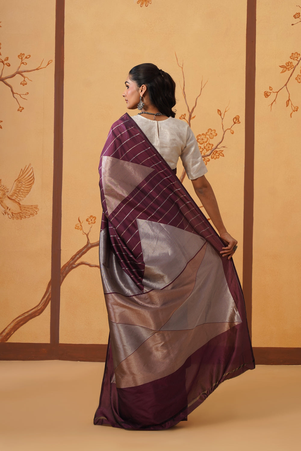 Handwoven Katan Silk Saree in Deep Wine