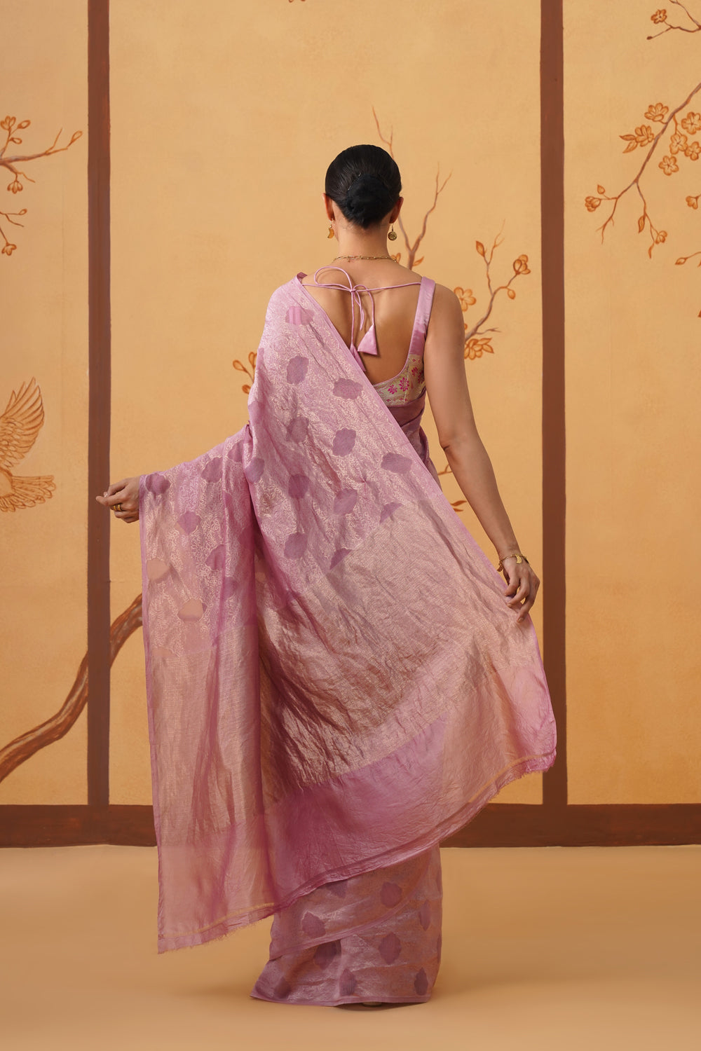 Handwoven Kora Katan Silk Saree in Lavender Haze
