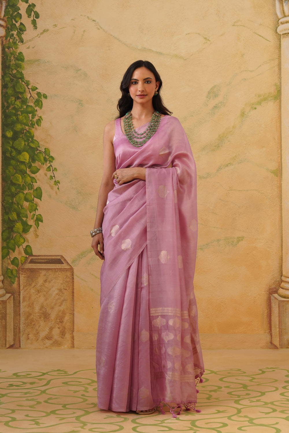 Handwoven Lavender-Pink Kora Katan Silk Saree 