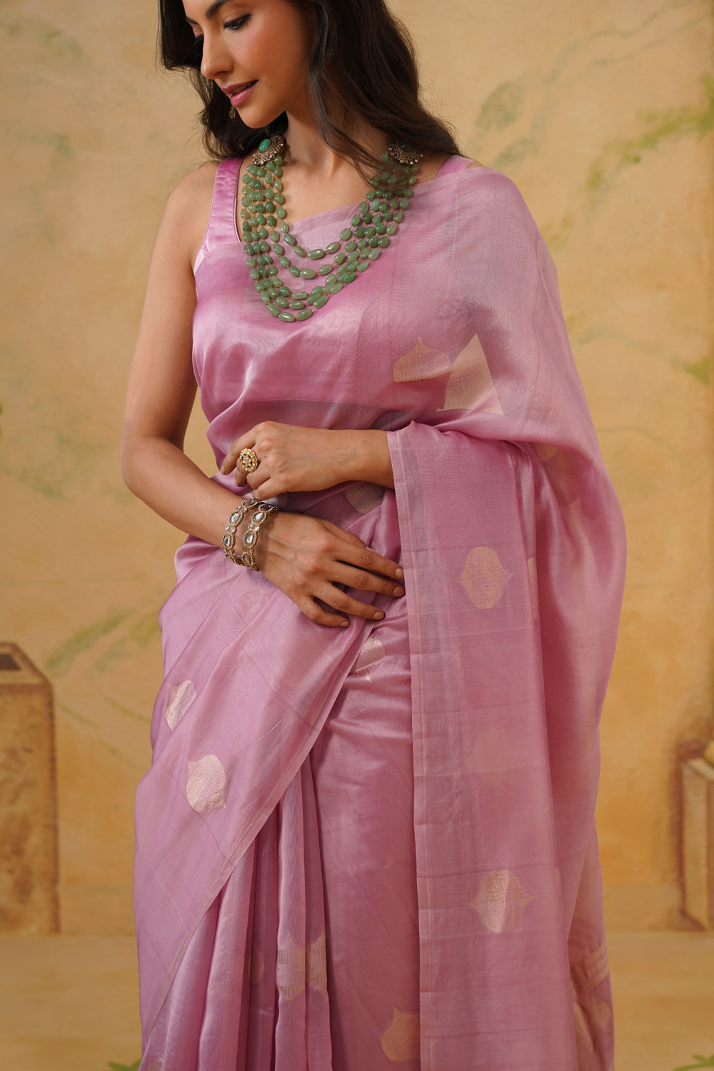 Handwoven Lavender-Pink Kora Katan Silk Saree 