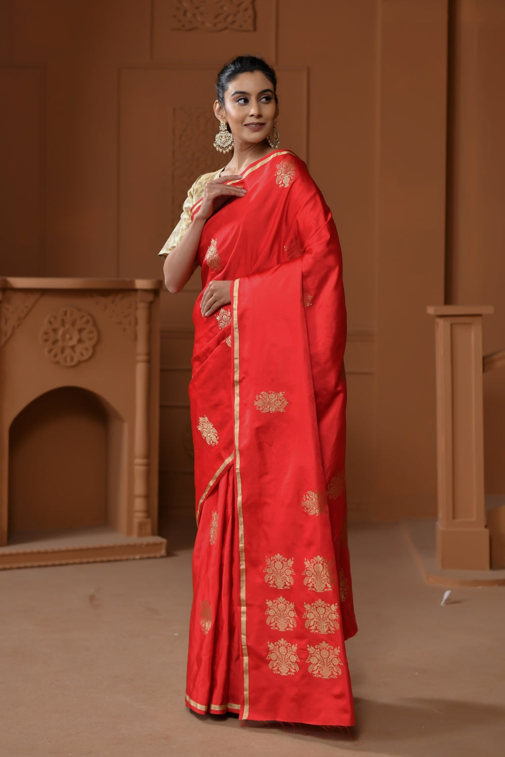 Handwoven Pure Red Classic in Katan Silk