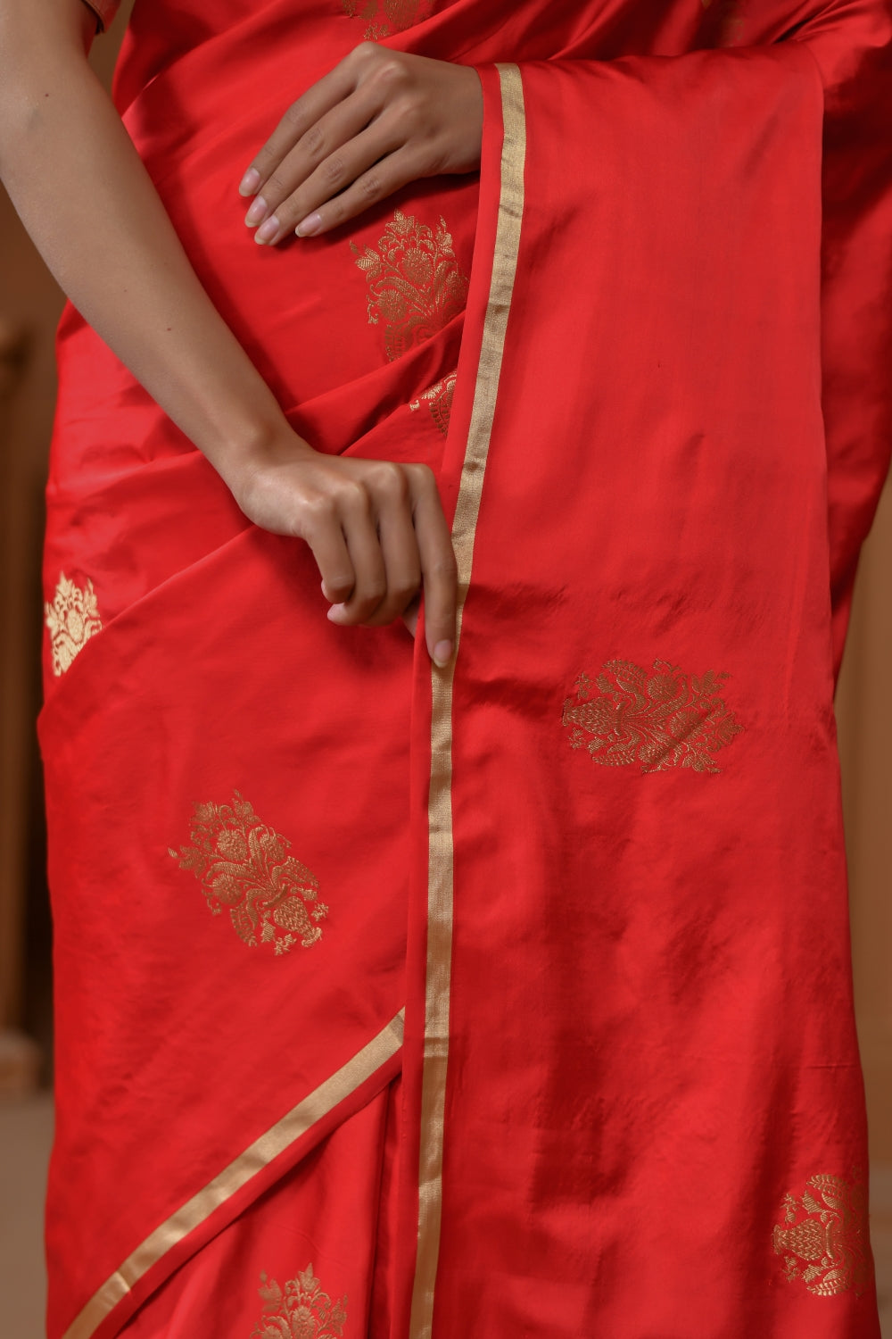 Handwoven Pure Red Classic in Katan Silk