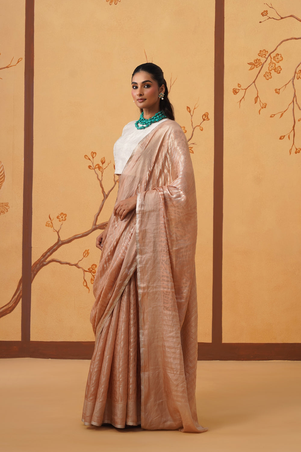 Handwoven Tissue Katan Saree in Champagne Glow