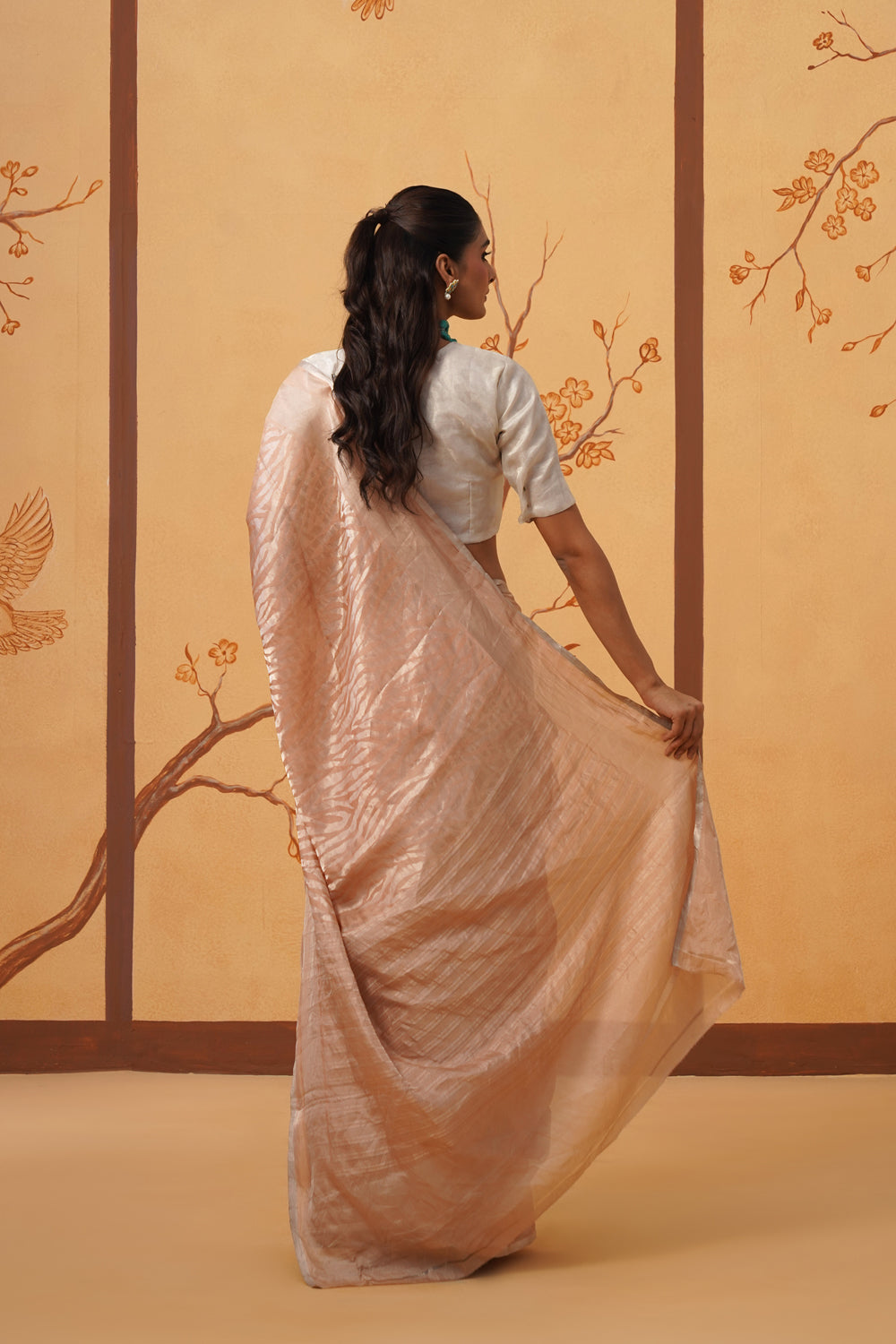 Handwoven Tissue Katan Saree in Champagne Glow