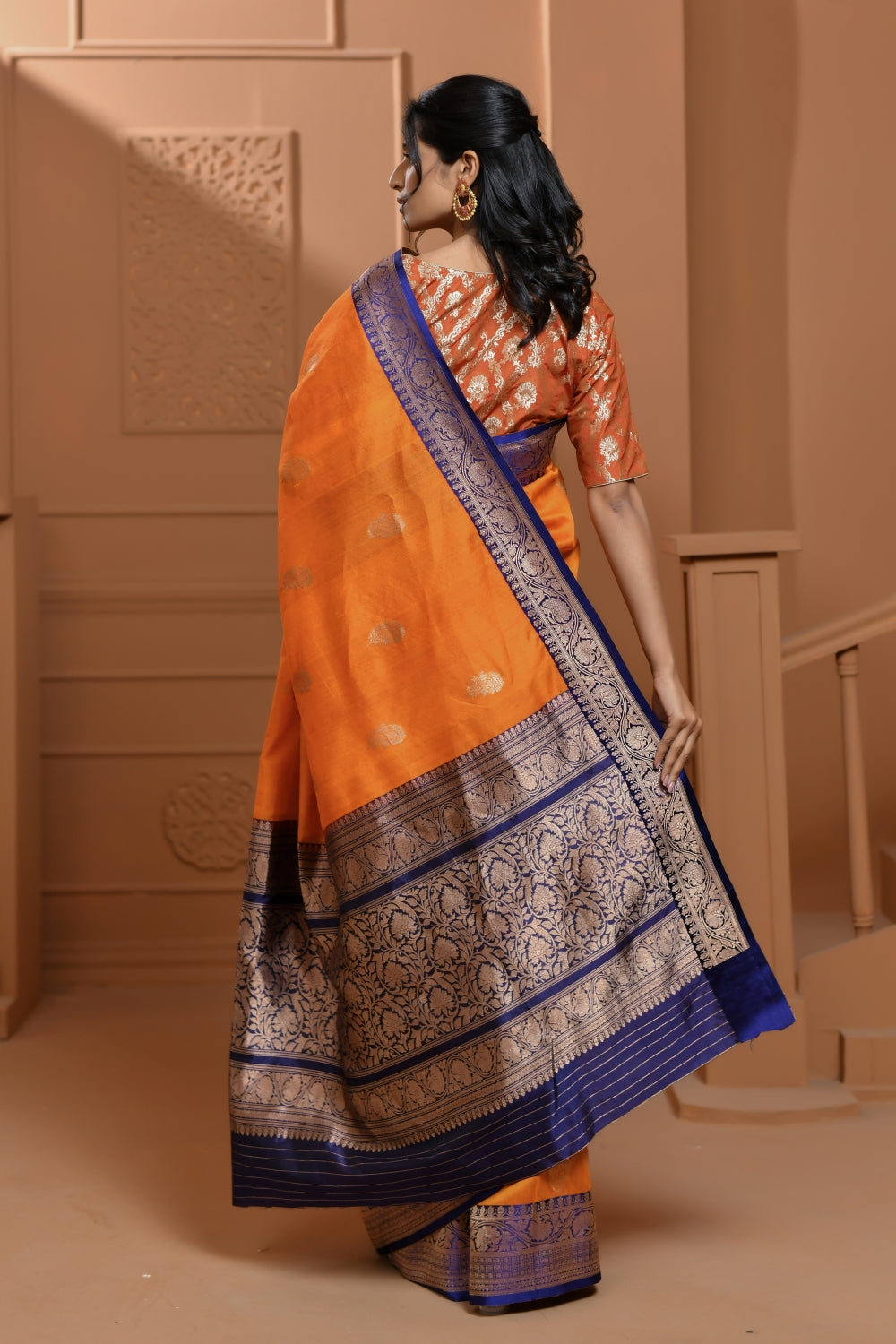 Handwoven Tussar Silk in Warm Mustard with Bootas -Banarasiya