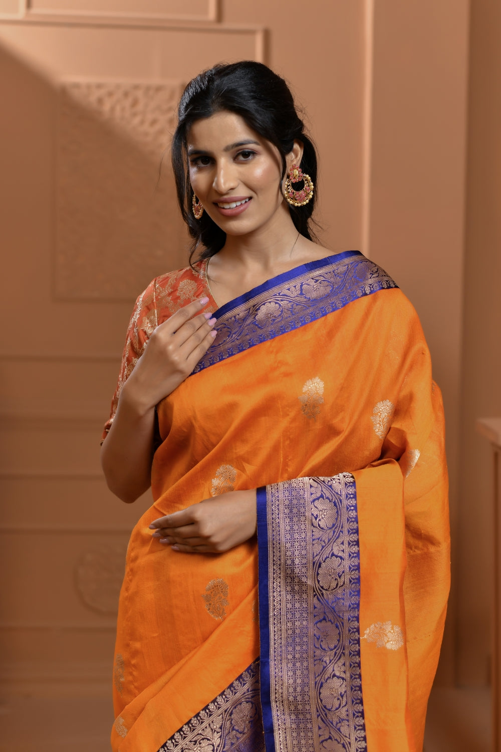 Handwoven Tussar Silk in Warm Mustard with Bootas -Banarasiya