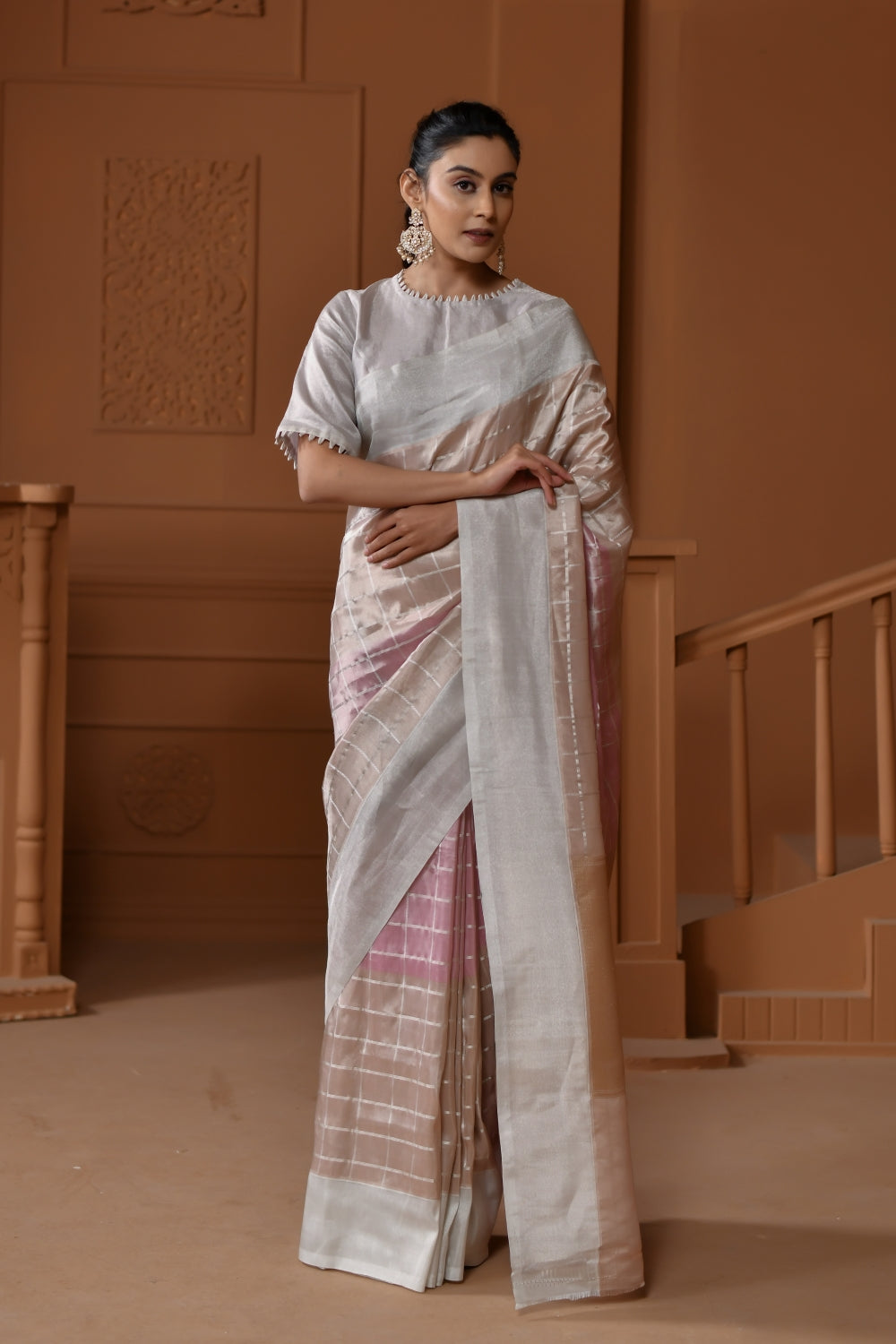 Multi-Toned Pure Tissue Silk with Stripe Weaving 