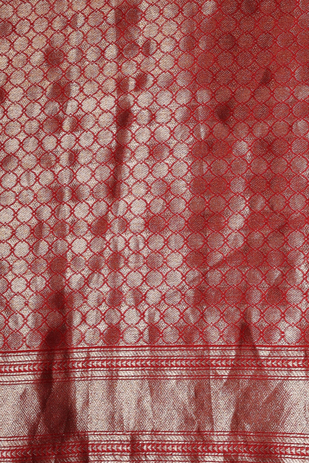 Pure Katan Organza Silk in Red with Stripe-Banarasiya
