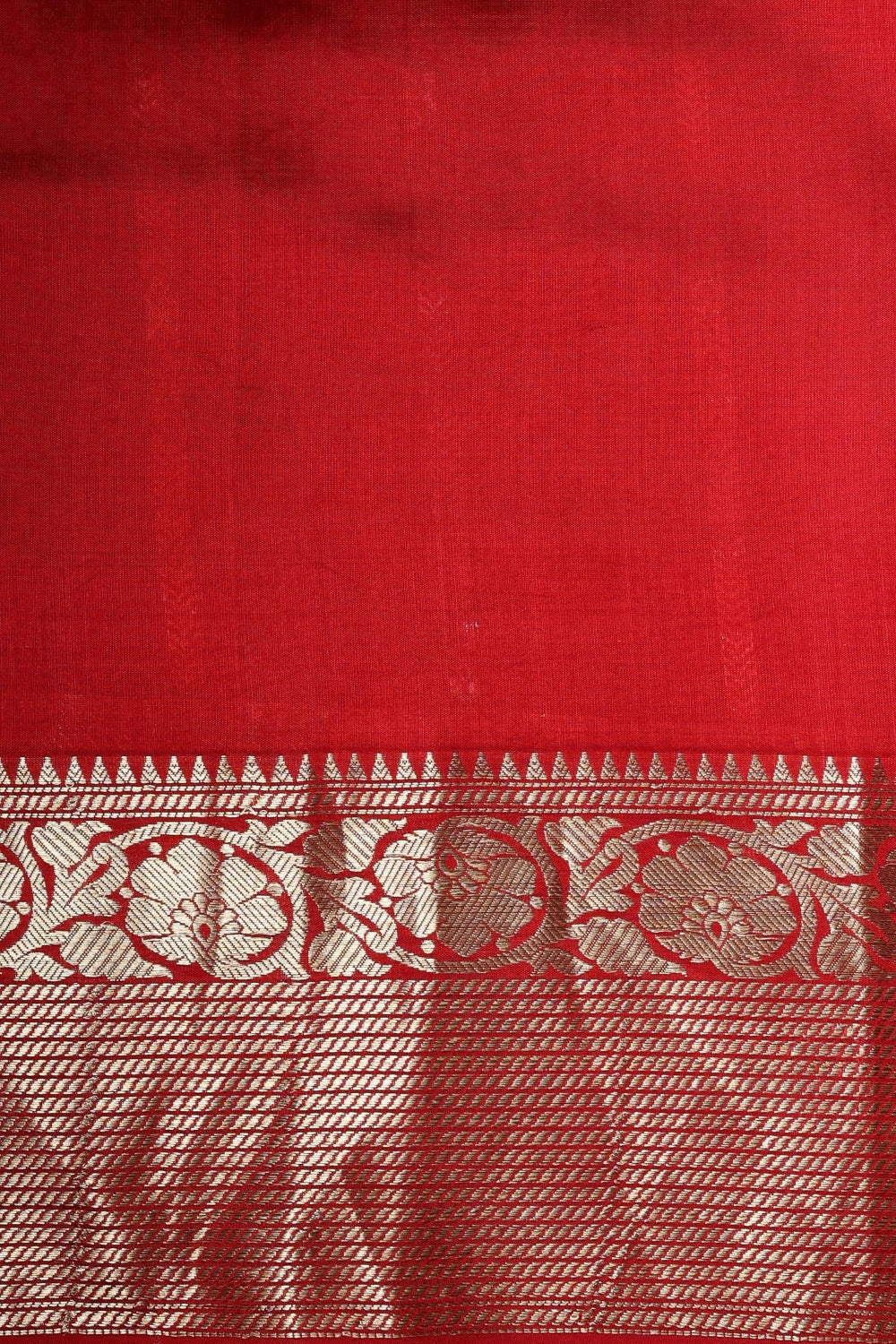 Pure Katan Silk in Red with Stripes Handloom Banarasi saree-Banarasiya
