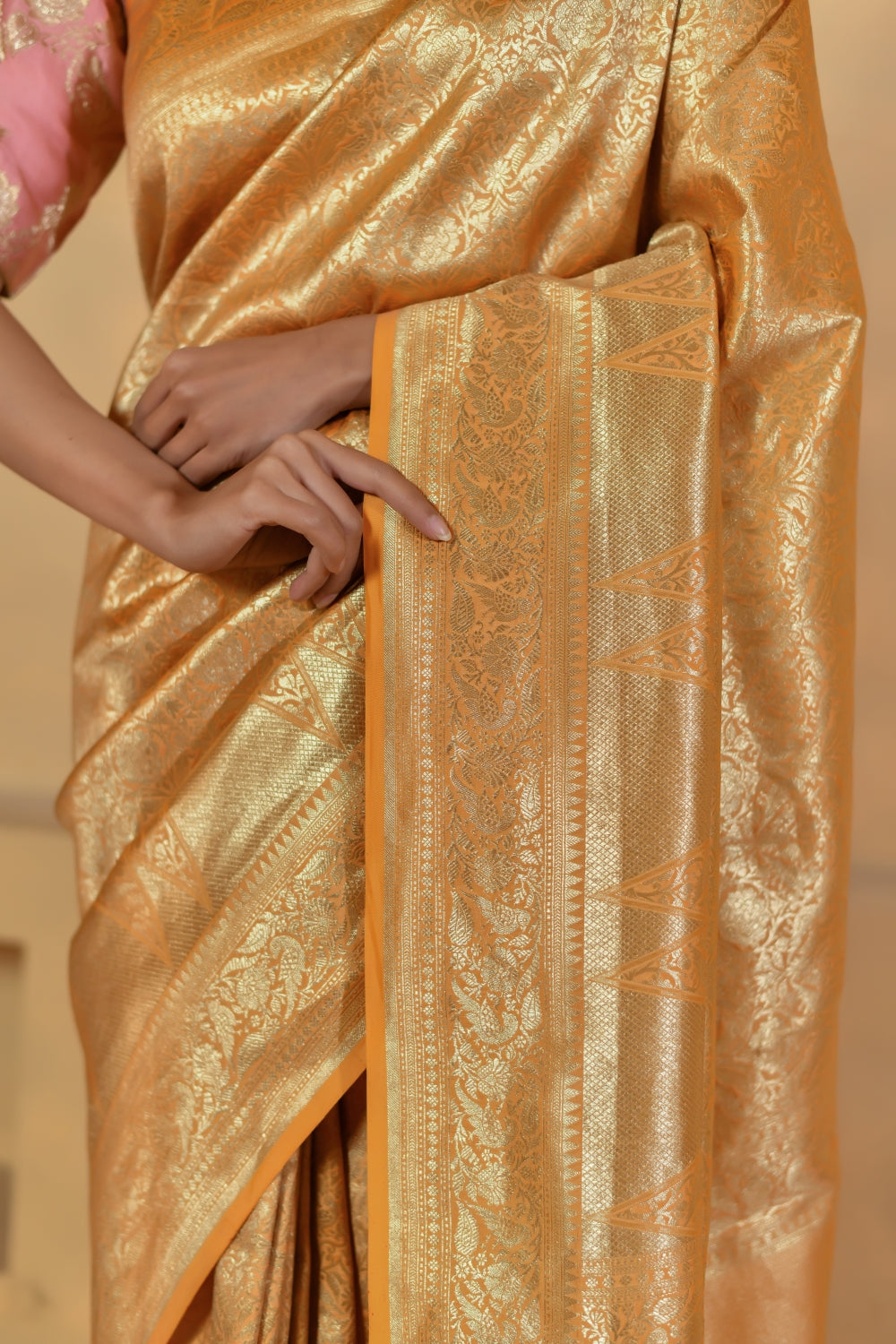Pure Katan Silk Saree in Sunlight Yellow-Banarasiya