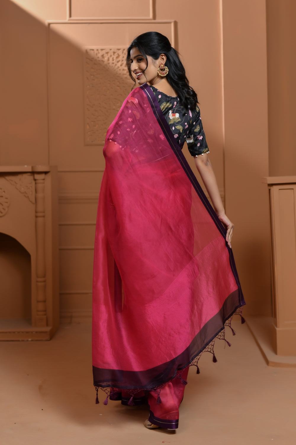 Pure Organza Saree in Deep Magenta