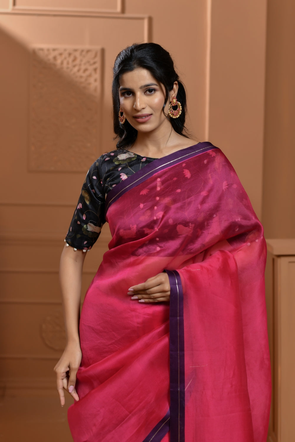 Pure Organza Saree in Deep Magenta