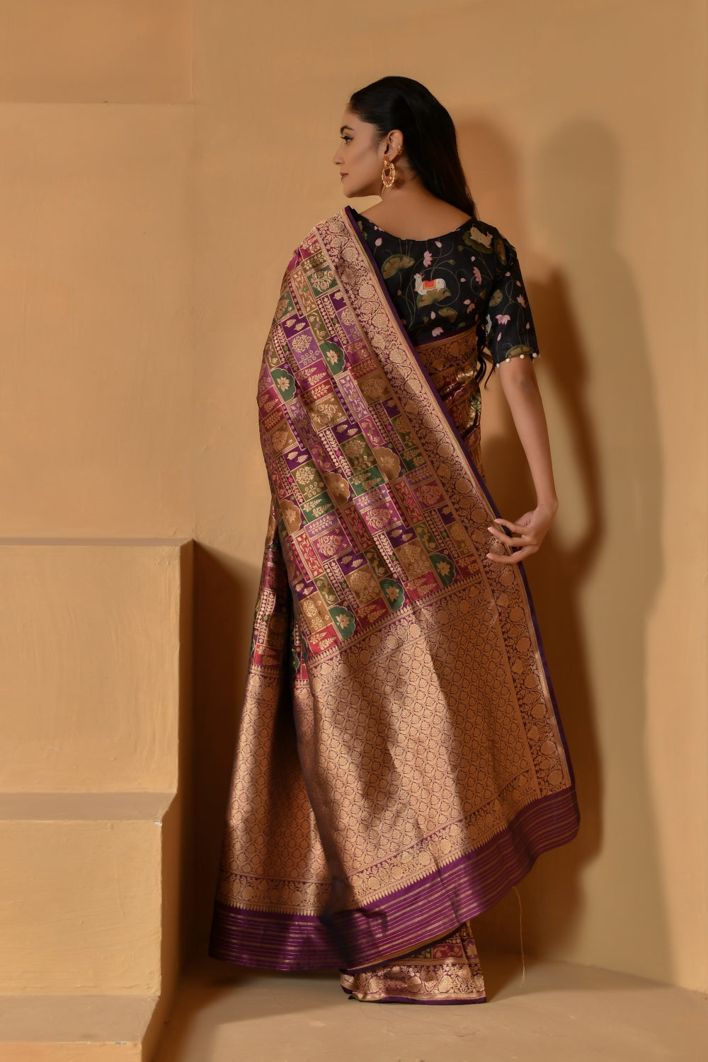 Rich Purple Katan Silk Saree with Floral Motifs